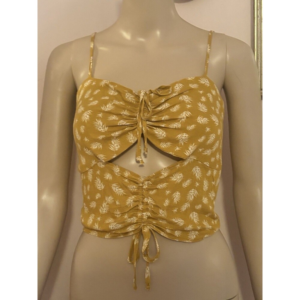 Skylar + Madison Mustard Yellow White Floral Cropped Tank Top Size S Cutout